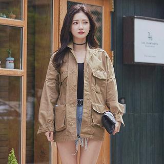 Hidden-button Cotton Safari Jacket