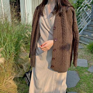 V-neck Loose-fit Cable-knit Cardigan