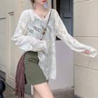 Long-sleeve Slit Knit Top / Mini Skirt