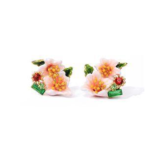 Fashion And Elegant Plated Gold Enamel Flower Stud Earrings With Cubic Zirconia Golden - One Size