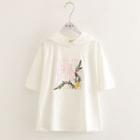 Short-sleeve Floral Embroidery Hooded T-shirt