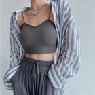 Striped Shirt / Strappy Open Back Cropped Camisole Top / Wide Leg Pants