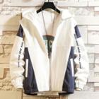 Contrast Color Lettering Hooded Zip-up Jacket