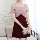 Short-sleeve Cutout Two-tone A-line Mini Dress
