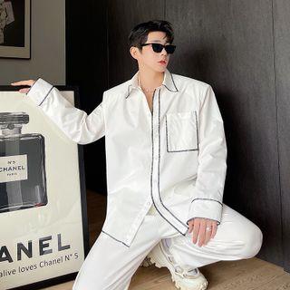 Shoulder Padded Contrast Trim Shirt