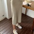 Band-waist Rib-knit Skirt Oatmeal - One Size