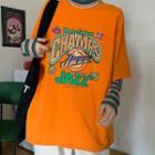 Mock Two-piece High-neck Striped Sleeve T-shirt