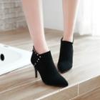 Faux Suede Pointed Toe Studded High Heel Boots