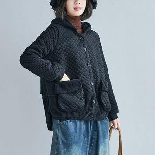 Corduroy Panel Padded Crop Coat