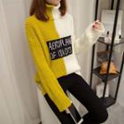 Turtleneck Two-tone Lettering Sweater