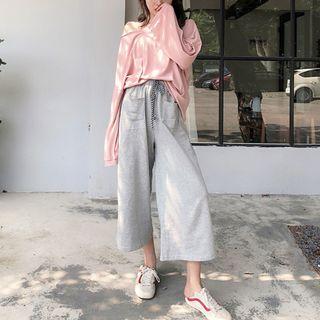 Plain Long-sleeve T-shirt / Cropped Drawstring Pants
