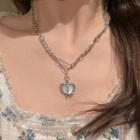 Rhinestone Heart Necklace Xl1491 - Silver - One Size