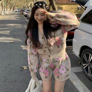 Flower Print Cardigan / Shorts