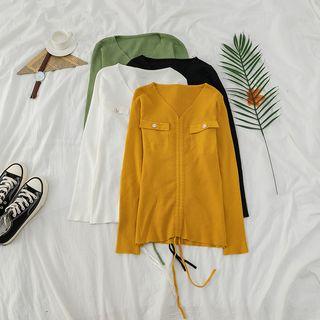 V-neck Ruched-front Long-sleeve Knit Top
