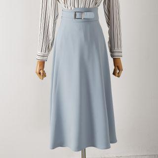 High Waist Belted A-line Skirt