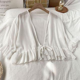 Short-sleeve Ruffle Chiffon Blouse White - One Size