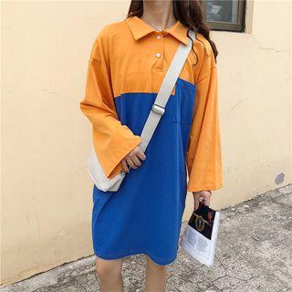 Long Sleeve Color-bock Dress