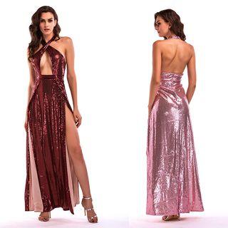 Halter Sequined Maxi Bodycon Dress