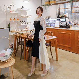 Sleeveless Beribboned Pleat-panel Midi Dress One Size