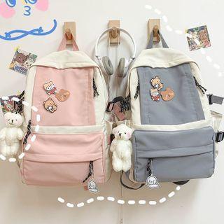 Set: Color Block Backpack + Bear Bag Charm