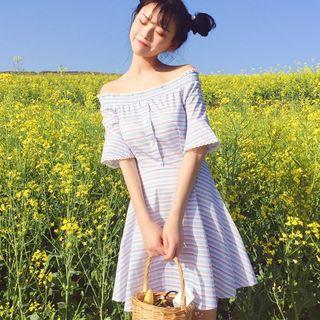 Bell-sleeve Striped A-line Dress