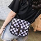 Piped Checker / Plain Crossbody Bag