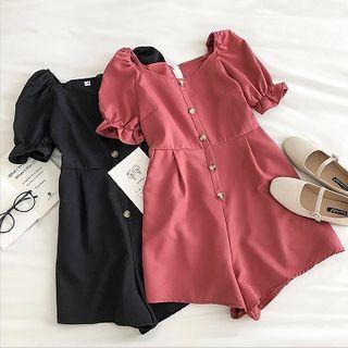 Plain Single-breasted Crewneck Short-sleeve Jumper Shorts