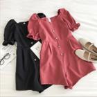 Plain Single-breasted Crewneck Short-sleeve Jumper Shorts