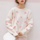 Heart Jacquard Sweater White - One Size