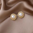 Faux Pearl Alloy Earring 1 Pair - White & Gold - One Size
