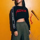 Lettering-trim Cropped Pullover