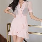 Short-sleeve V-neck Mesh Mini Mermaid Dress