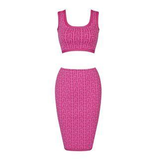 Set: Print Cropped Tank Top + Fitted Skirt