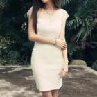 Mesh Panel Cap Sleeve Sheath Dress