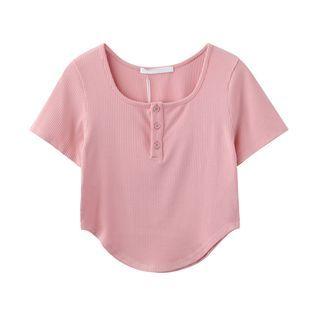 Square Neck Plain Round Hem Crop Top