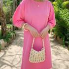 Round-neck Puff-sleeve Cotton Dress