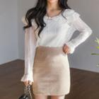Layered-collar Sheer Lace Top Ivory - One Size