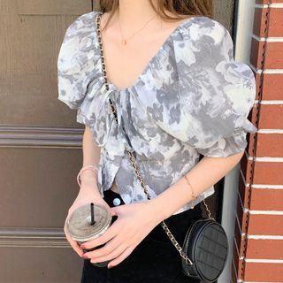 Short-sleeve Print Top Gray - One Size