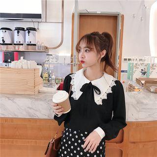 Lace Trim Collar Lace-up Blouse