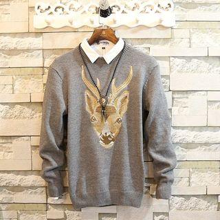Deer-print Long-sleeve Knit Top