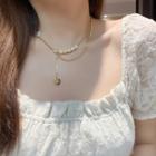 Heart Accent Faux Pearl Choker Necklace Gold - One Size