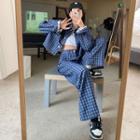 Houndstooth Shirt Jacket / Wide Leg Pants