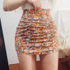 Ruched Floral Micro Miniskirt