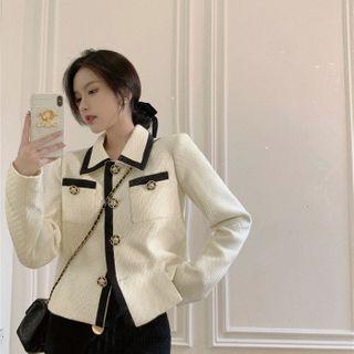 Color-block Tweed Cardigan