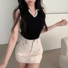 Sleeveless V-neck Polo Shirt / Mini Skirt
