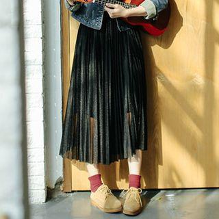 Pleated A-line Midi Skirt Black - One Size