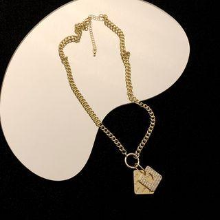 Heart Rhinestone Pendant Stainless Steel Necklace Gold - One Size