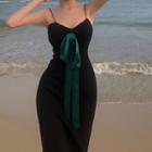 Strappy Bow Midi Sheath Dress Black - One Size