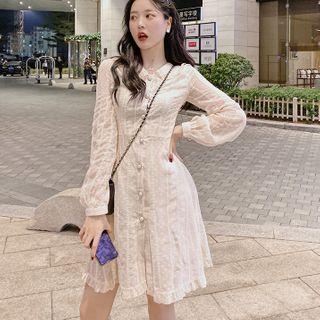 Long-sleeve Button Midi A-line Chiffon Dress