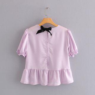 Short-sleeve Bow Detail Frill Trim Top
